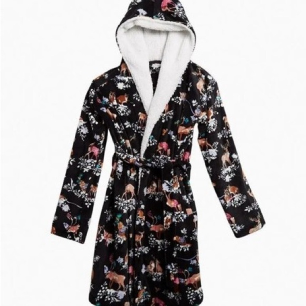 Very Bradley Cozy Life Robe Woodland Animals Sherpa Hood Waist Tie L/XL